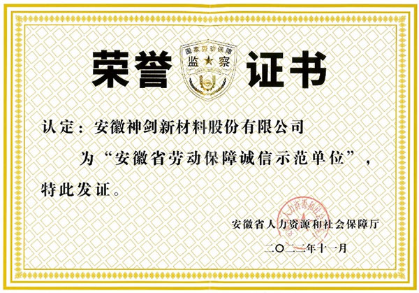 公司荣获“安徽省劳动保障诚信示范单位”称号